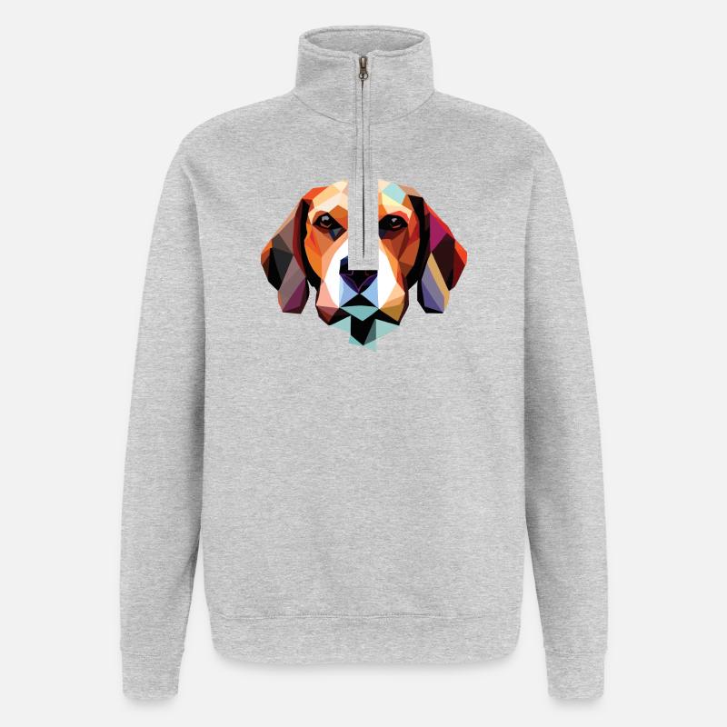 Polygone de chien beagle - Sweat à zip 1/4 - gris chiné