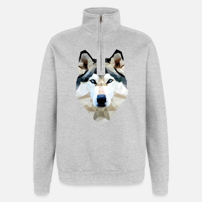 Polygone de chien husky - Sweat à zip 1/4 - gris chiné