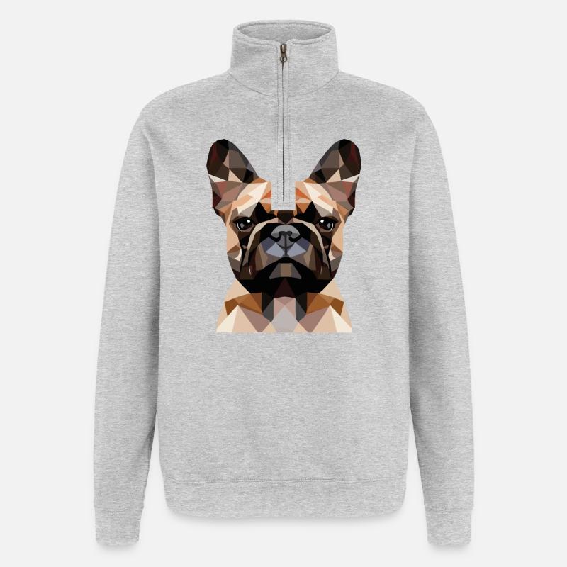 Polygone bouledogue français - Sweat à zip 1/4 - gris chiné