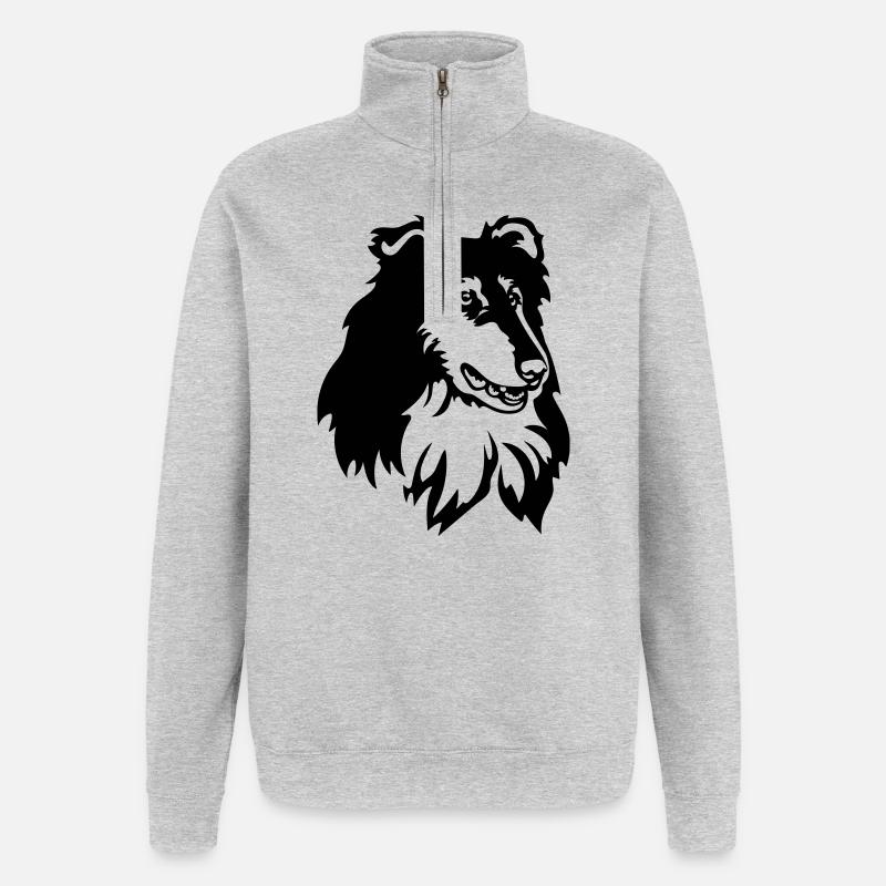 Collie Kopf - Quarter-Zip-Sweatshirt - Grau meliert