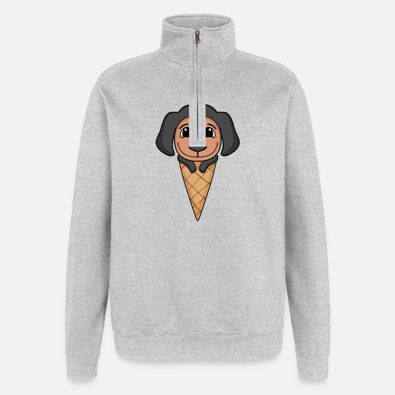Dobermann Eis Motiv - Quarter-Zip-Sweatshirt - Grau meliert