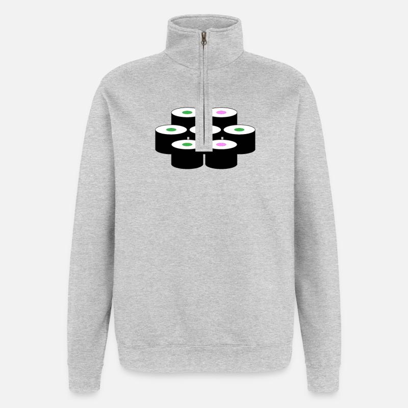 Motif de sushi - Sweat à zip 1/4 - gris chiné