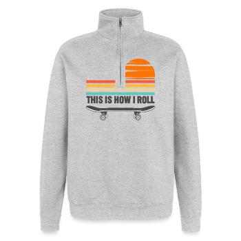 Skateboarden So ticke ich - Quarter-Zip-Sweatshirt - Grau meliert - Vorne - AI Model Female 172 light (172cm) & AI Model Male 178 dark (178cm)