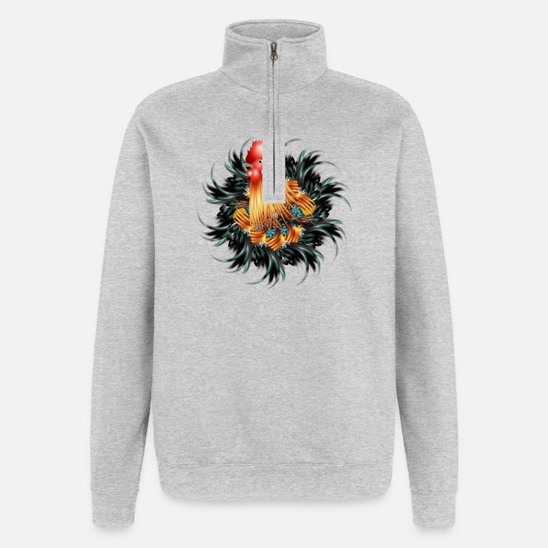 Magnifique coq en plumes - Sweat à zip 1/4 - gris chiné