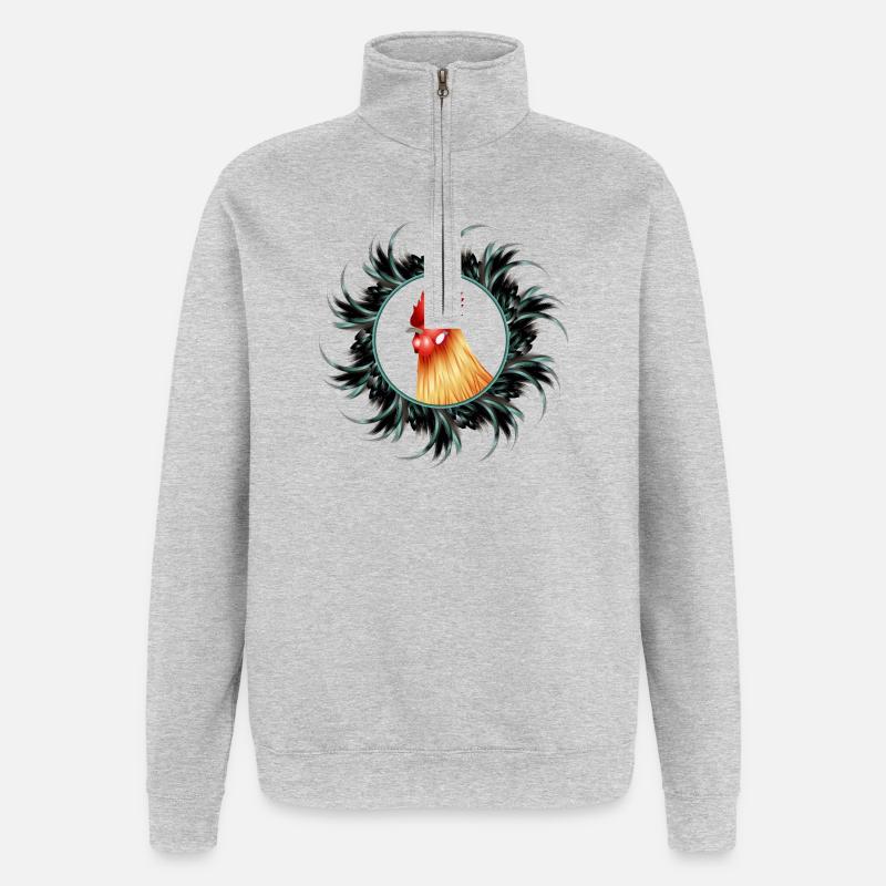magnificent rooster in feather frame - Quarter-Zip Sweatshirt - heather grey