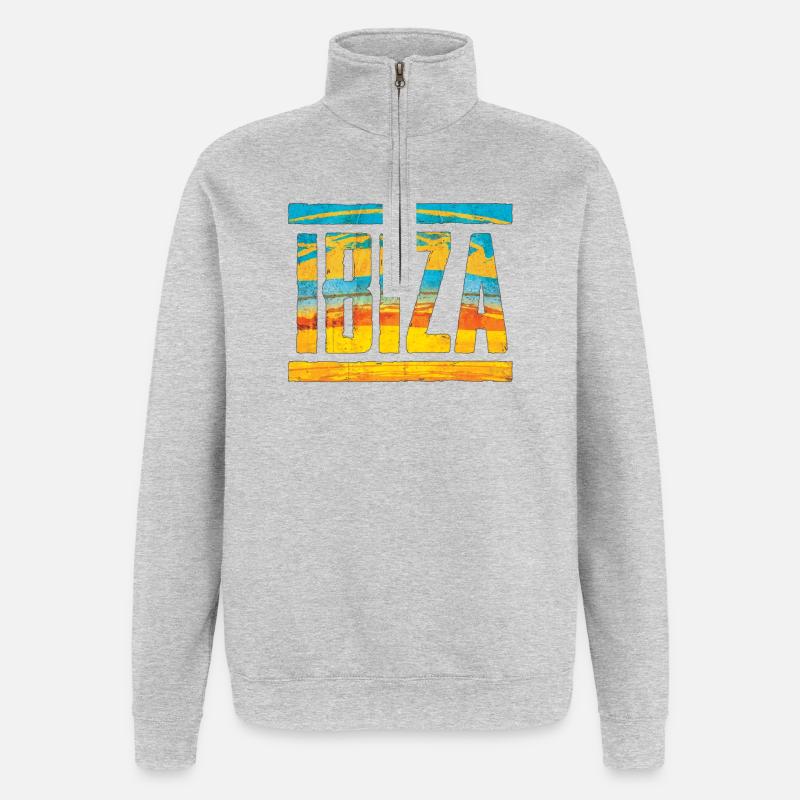 Rétro Style 1970 Lettrage IBIZA - Sweat à zip 1/4 - gris chiné