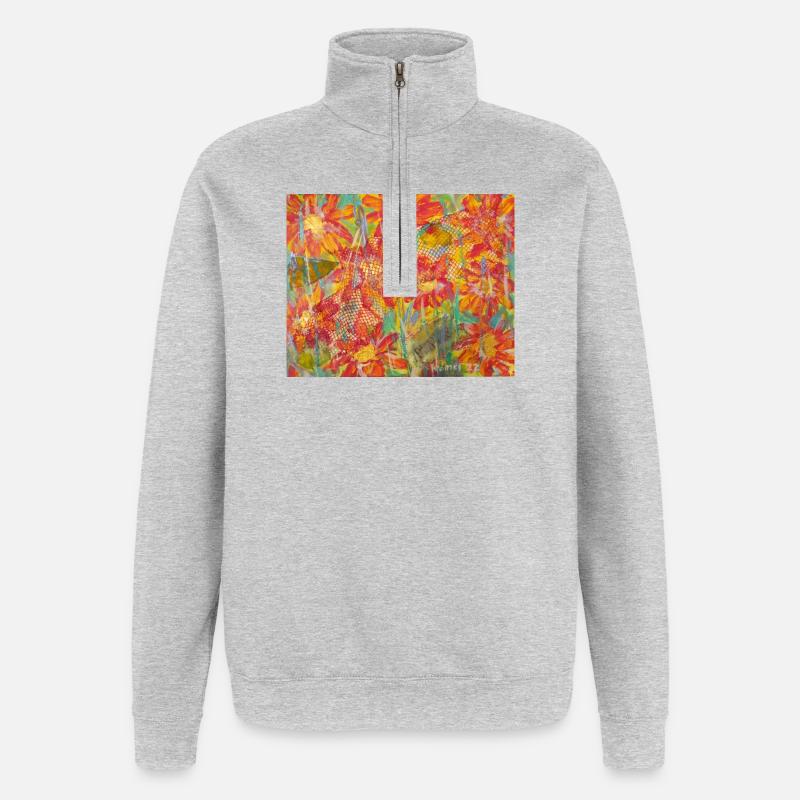 Lebendige Blumenwiese im Impressionstil - Quarter-Zip-Sweatshirt - Grau meliert