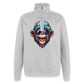 Lustiger Affe - Quarter-Zip-Sweatshirt - Grau meliert - Vorne - AI Model Female 172 light (172cm) & AI Model Male 178 dark (178cm)