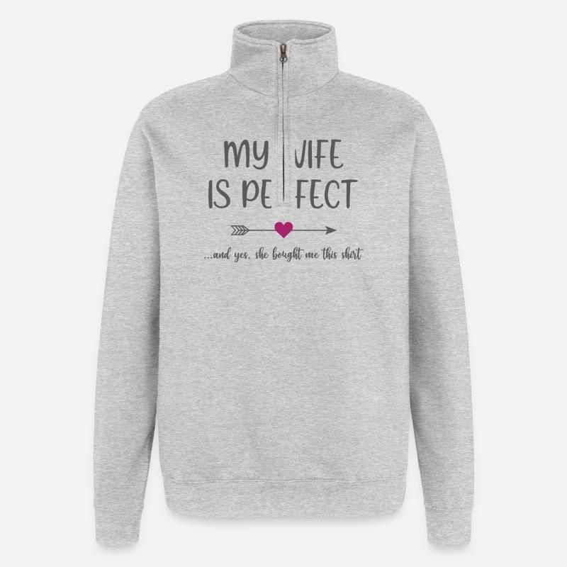 Ma femme est parfaite - Sweat à zip 1/4 - gris chiné