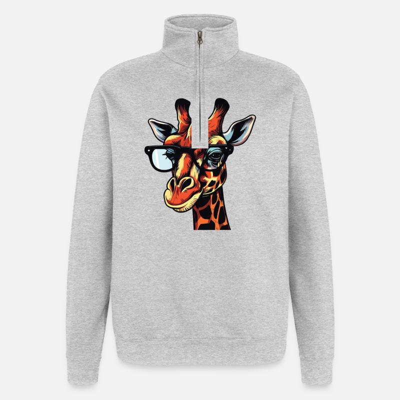 Dessin animé Bande dessinée Girafe Design - Sweat à zip 1/4 - gris chiné