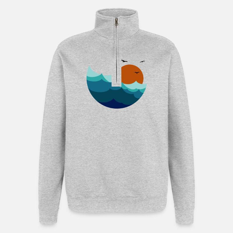 Vagues Coucher de soleil - Sweat à zip 1/4 - gris chiné
