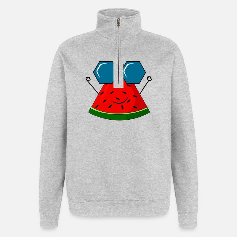Sommer, Wassermelone, Sonne - Quarter-Zip-Sweatshirt - Grau meliert