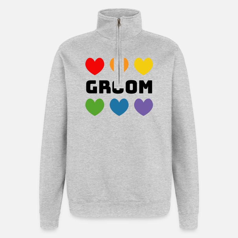 Regenbogenherzchen Groom schwarz - Quarter-Zip-Sweatshirt - Grau meliert