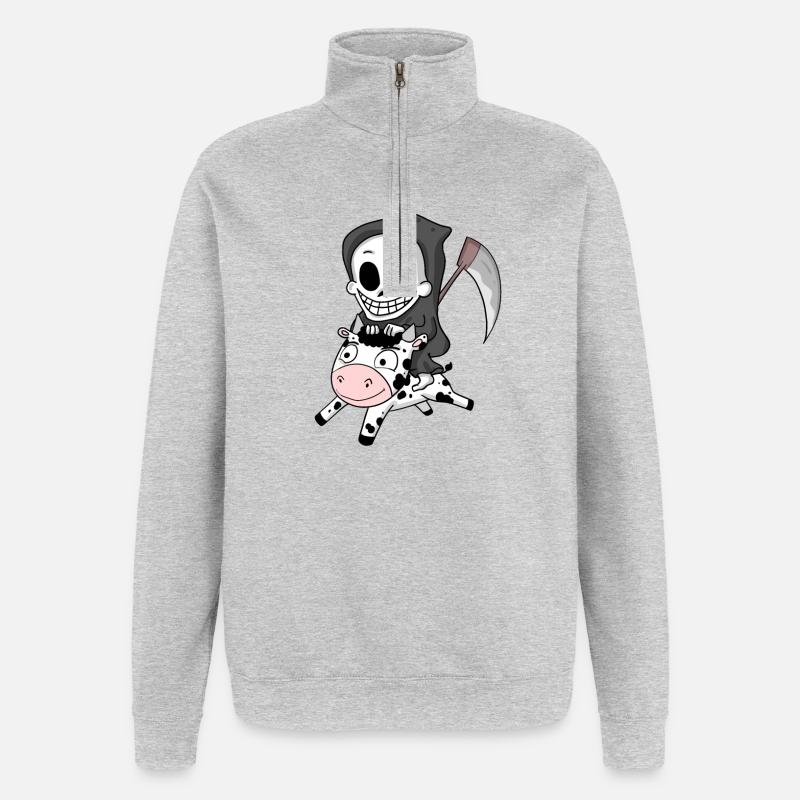 Vache Faucheuse - Sweat à zip 1/4 - gris chiné