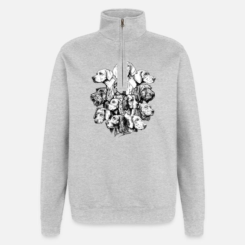 Chiens pointant des objets cachés - Sweat à zip 1/4 - gris chiné