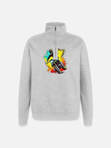 Motocross Farbexplosion - Quarter-Zip-Sweatshirt - Grau meliert