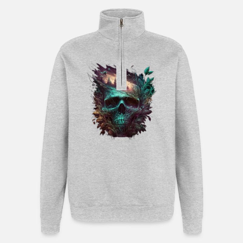 Neon Schädel Waldkunst - Quarter-Zip-Sweatshirt - Grau meliert
