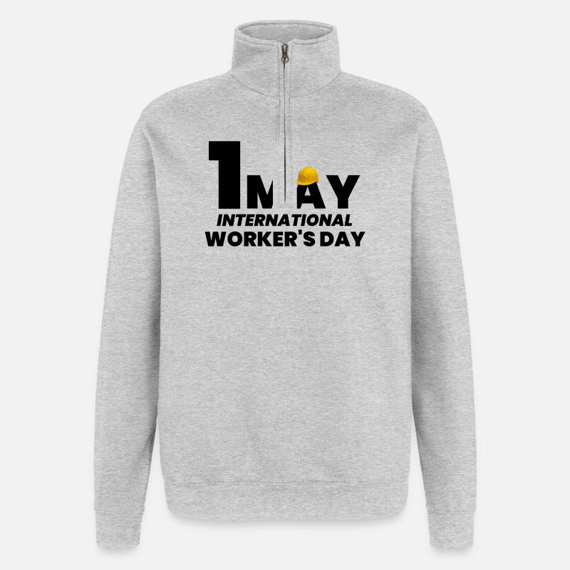fête du travail, 1er mai - Sweat à zip 1/4 - gris chiné