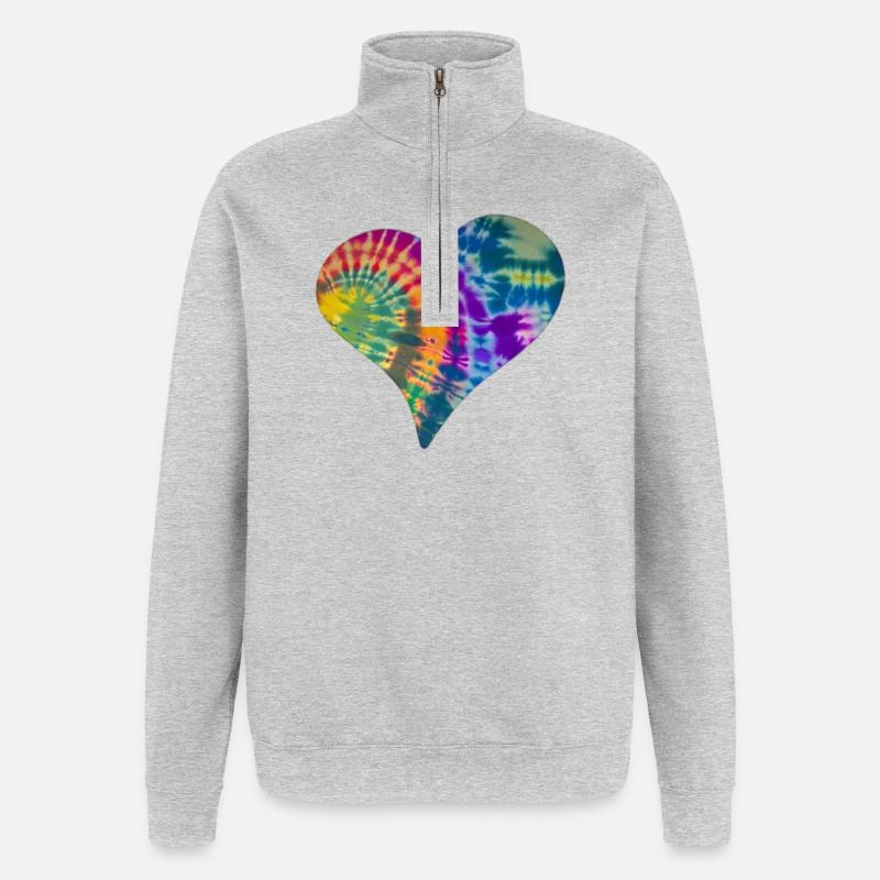 Tie Dye Heart - Sweat à zip 1/4 - gris chiné