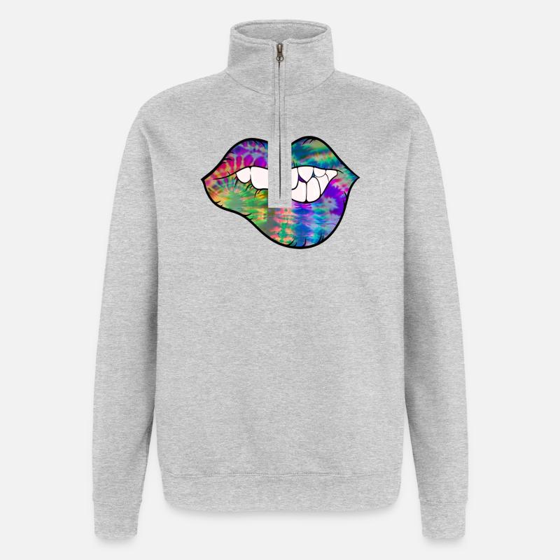 groovy Tie Dye Beißlippe - Quarter-Zip-Sweatshirt - Grau meliert