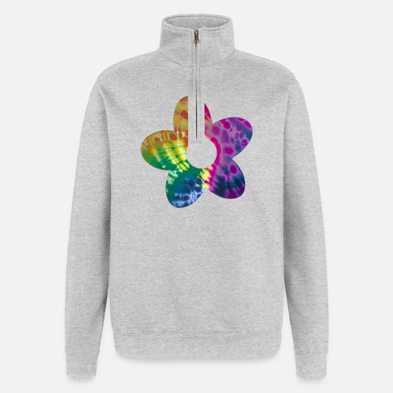 Batik Blume - Quarter-Zip-Sweatshirt - Grau meliert