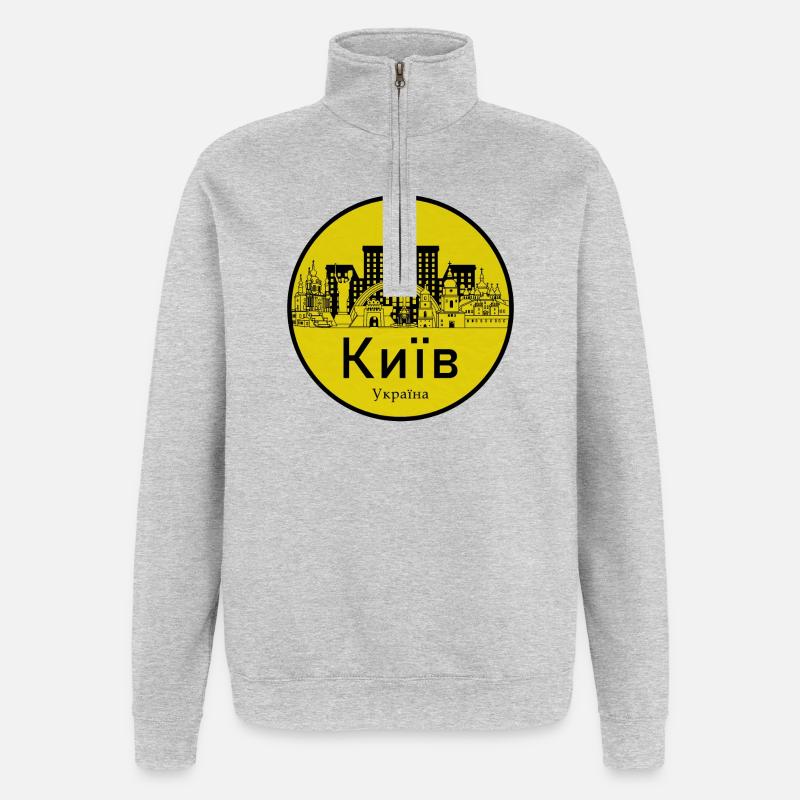 Kyiv Skyline Rundlogo - Quarter-Zip-Sweatshirt - Grau meliert