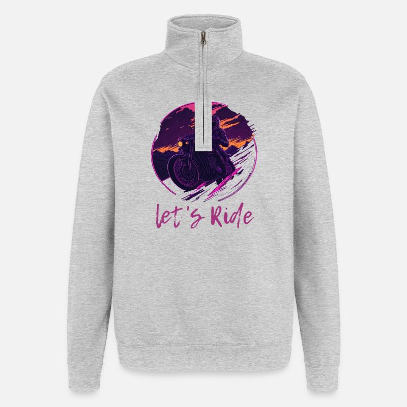 Let's Ride Synthwave Motorradfahrer - Quarter-Zip-Sweatshirt - Grau meliert