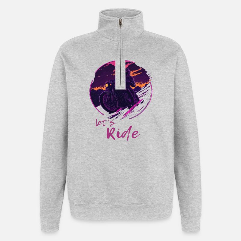 Let's Ride Synthwave Motorradfahrer - Quarter-Zip-Sweatshirt - Grau meliert
