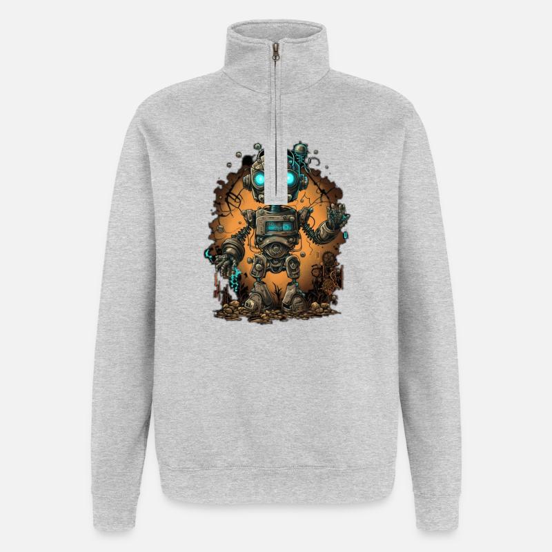 mignon petit robot - Sweat à zip 1/4 - gris chiné