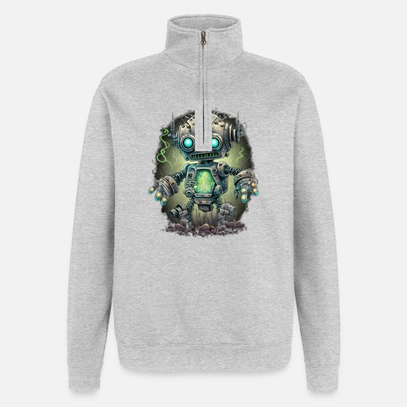 Robot Steampunk Néon - Sweat à zip 1/4 - gris chiné
