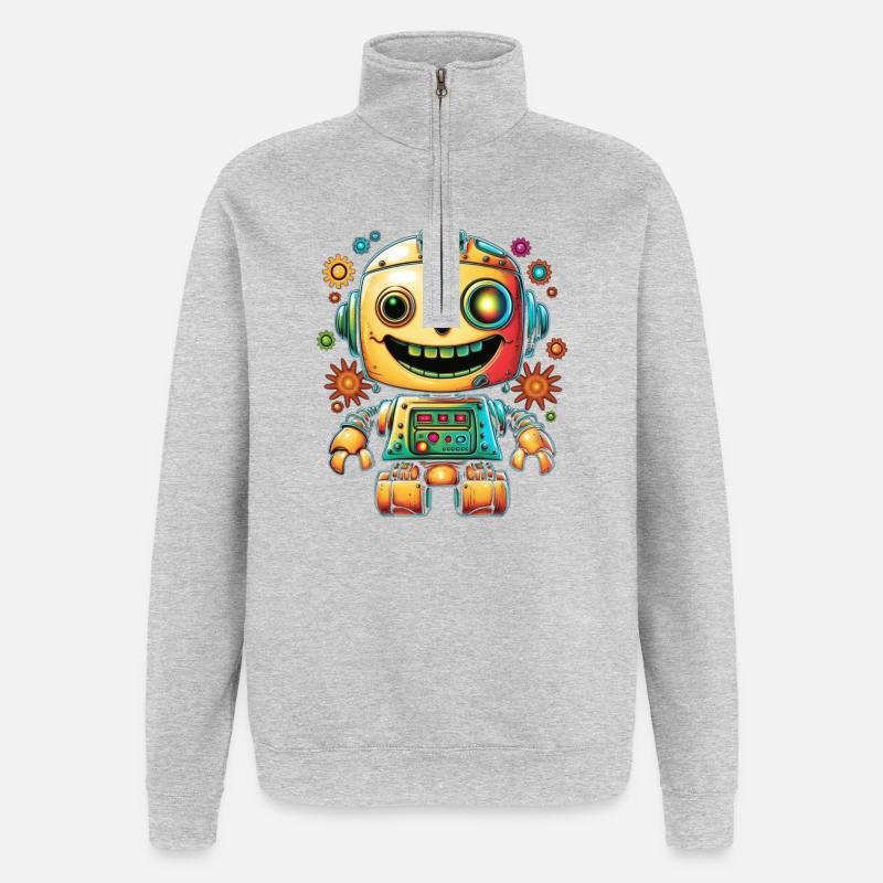 Neon Robot Pop Gear - Sweat à zip 1/4 - gris chiné