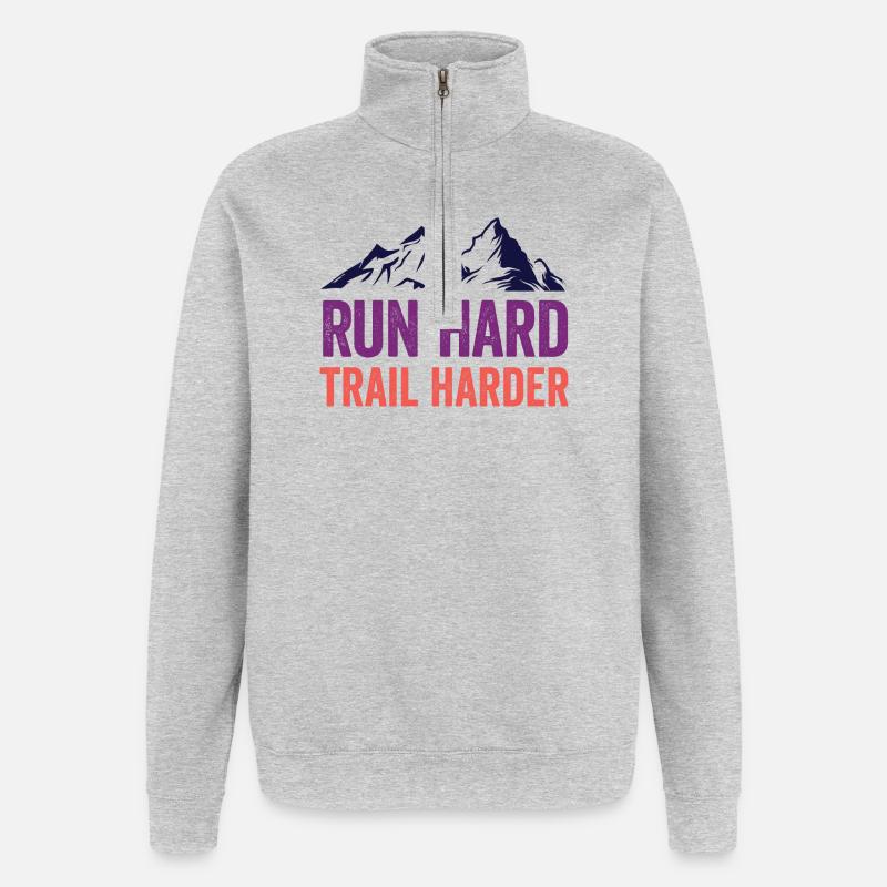 Laufen Sie hart. Härterer Trail. - Quarter-Zip-Sweatshirt - Grau meliert