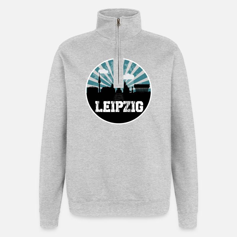Leipzig Skyline Blue Hour - Sweat à zip 1/4 - gris chiné