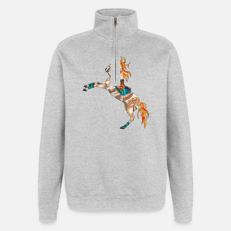 skurriles buntes Pferd - Quarter-Zip-Sweatshirt - Grau meliert