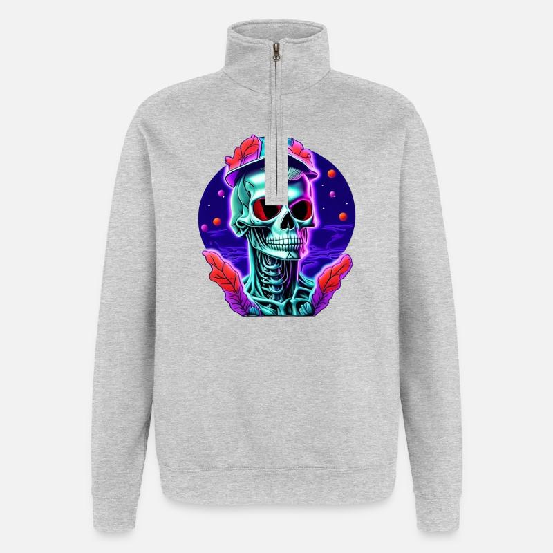 Skelett mit Kappe - Quarter-Zip-Sweatshirt - Grau meliert