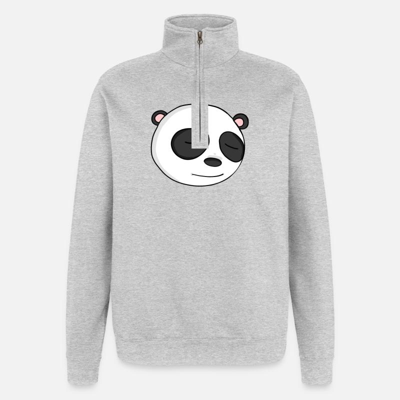 Panda Head - Quarter-Zip Sweatshirt - heather grey