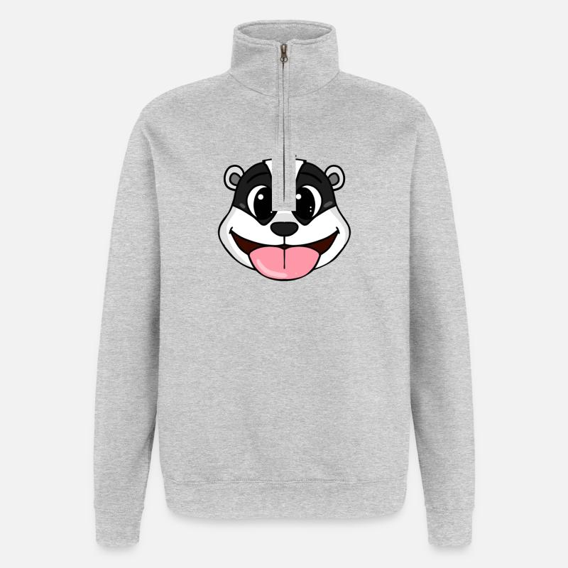 Tête de blaireau - Sweat à zip 1/4 - gris chiné