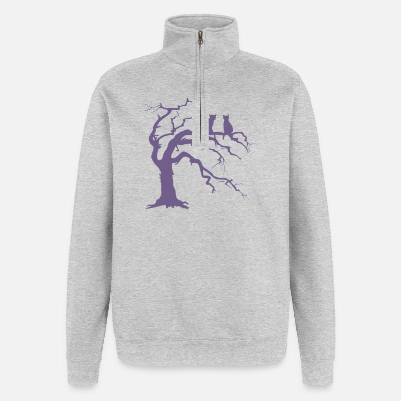 Dead tree with 2 cats silhouette - Quarter-Zip Sweatshirt - heather grey