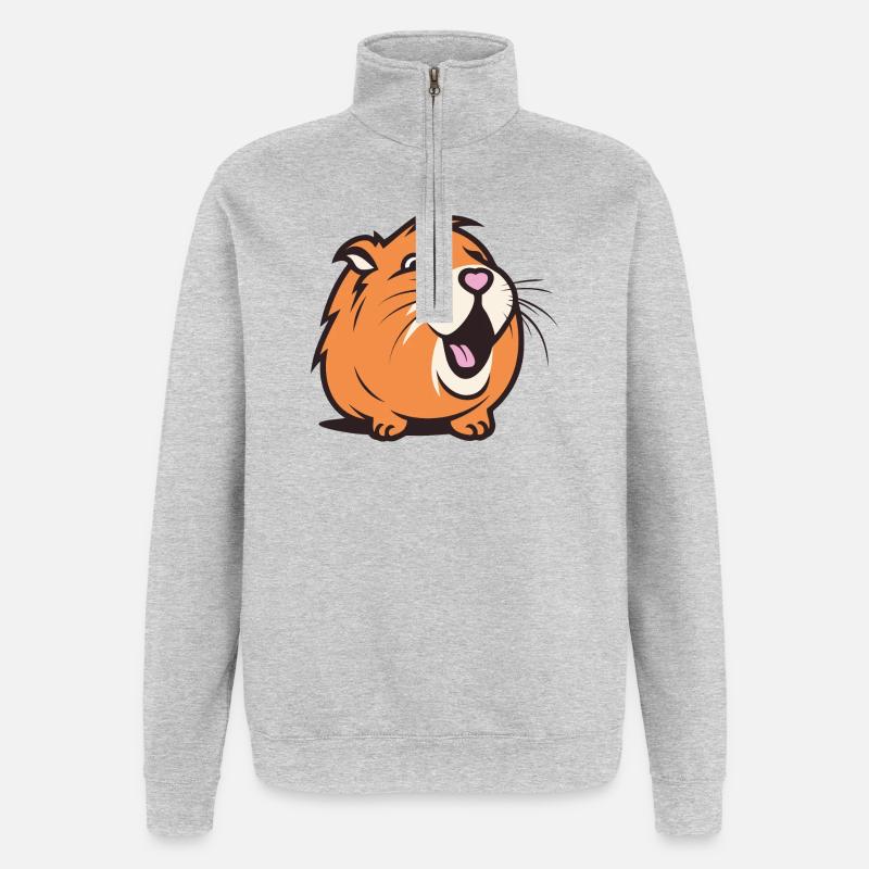 Capybara joyeux / Cobaye / Hamster – Cœur - Sweat à zip 1/4 - gris chiné