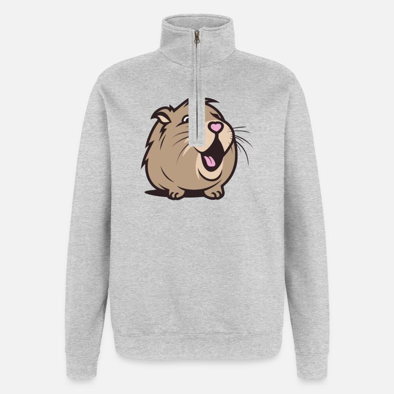 Capybara joyeux / Cobaye / Hamster – Cœur - Sweat à zip 1/4 - gris chiné