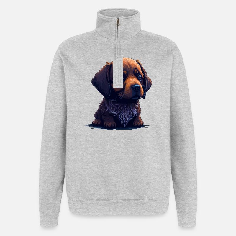 Teckel dans le style numérique - Sweat à zip 1/4 - gris chiné