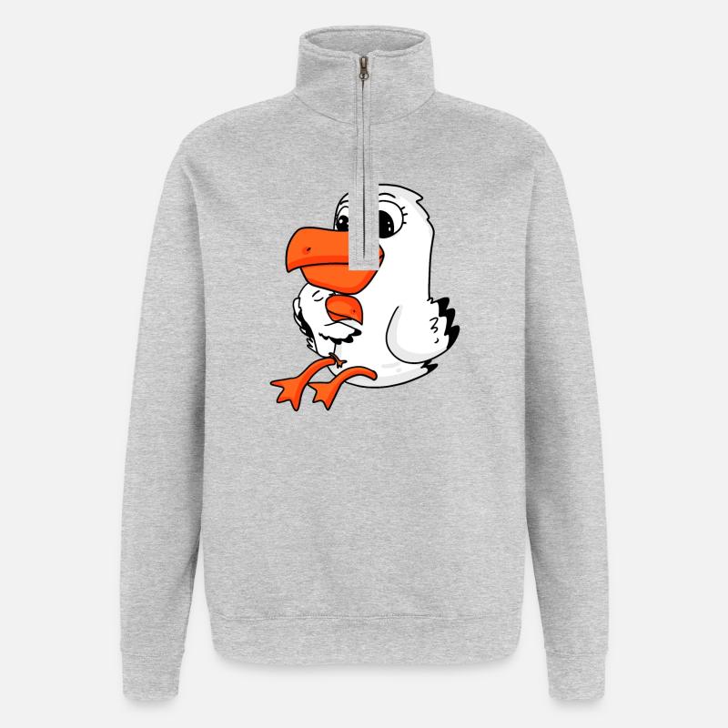 Famille de mouettes - mouette avec bébé - Sweat à zip 1/4 - gris chiné