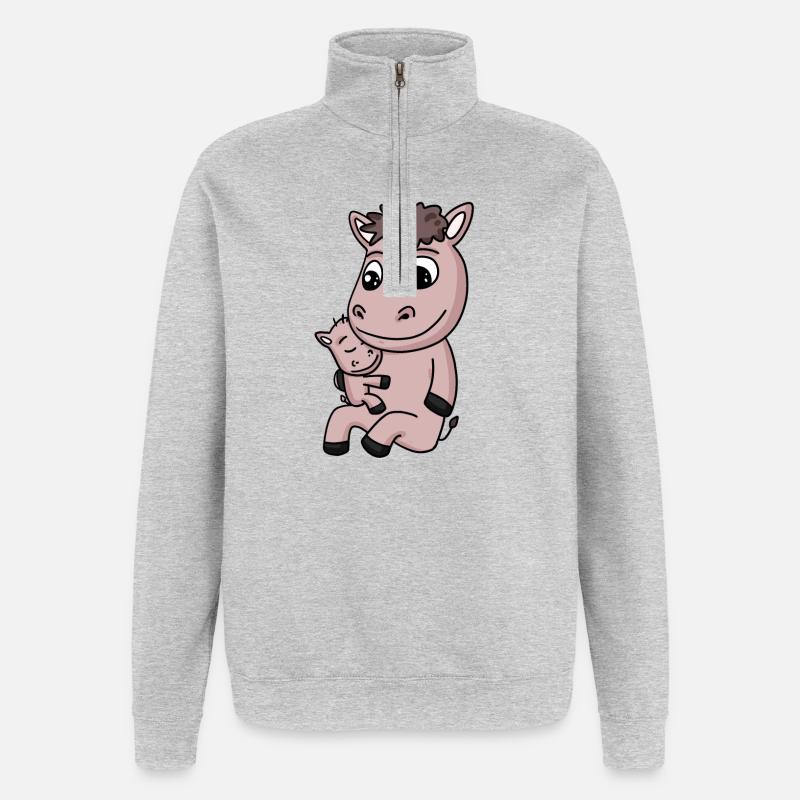 Famille Cheval - Cheval avec bébé - Sweat à zip 1/4 - gris chiné