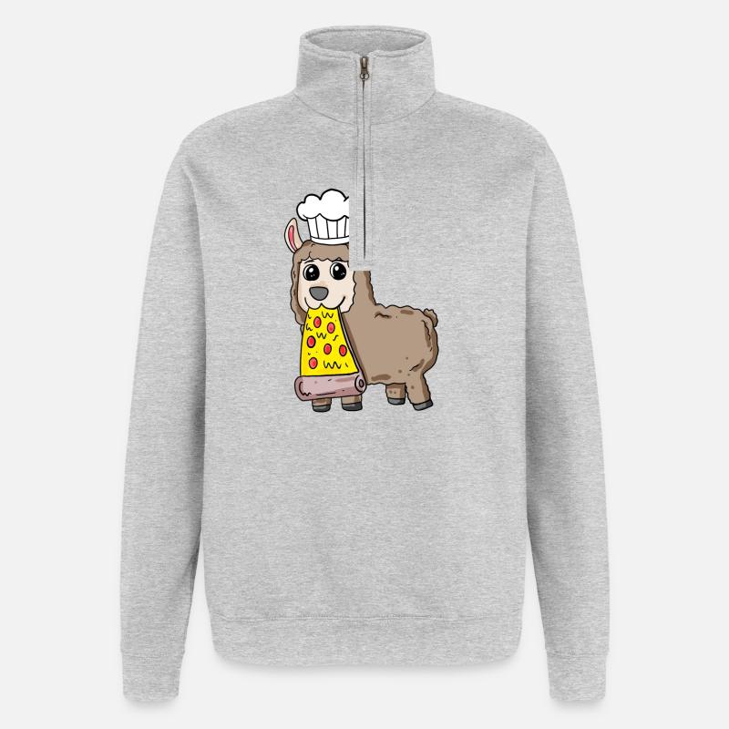 Gourmet Lama Pizza - Sweat à zip 1/4 - gris chiné