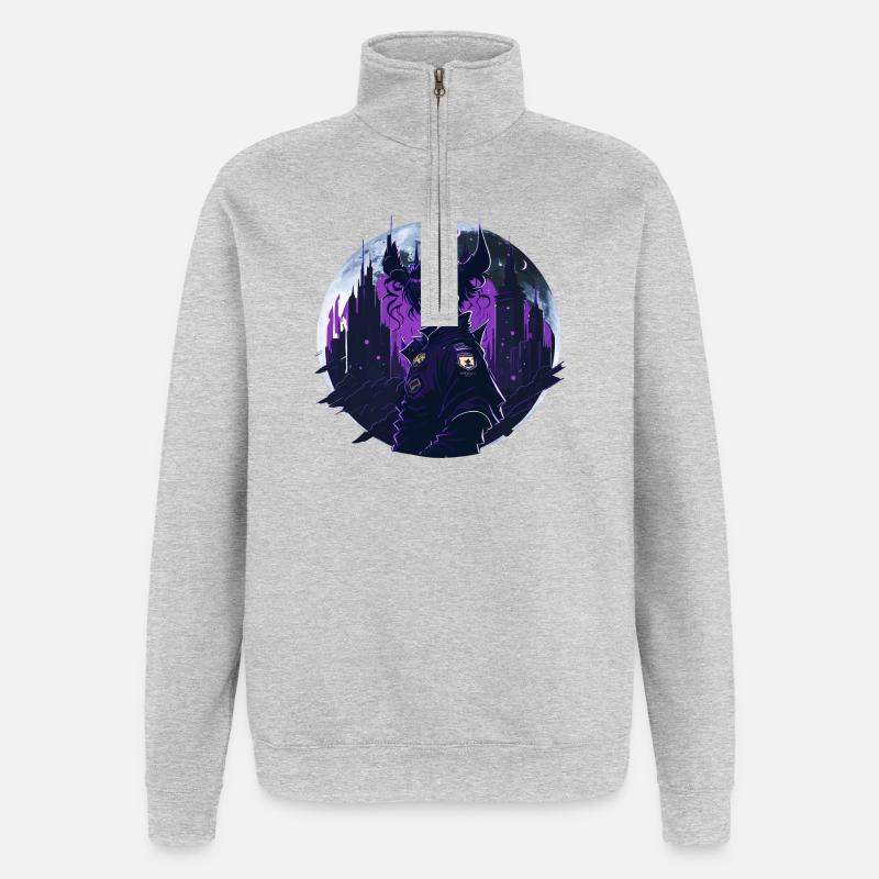 Anime Gothic Moon Girl - Sweat à zip 1/4 - gris chiné