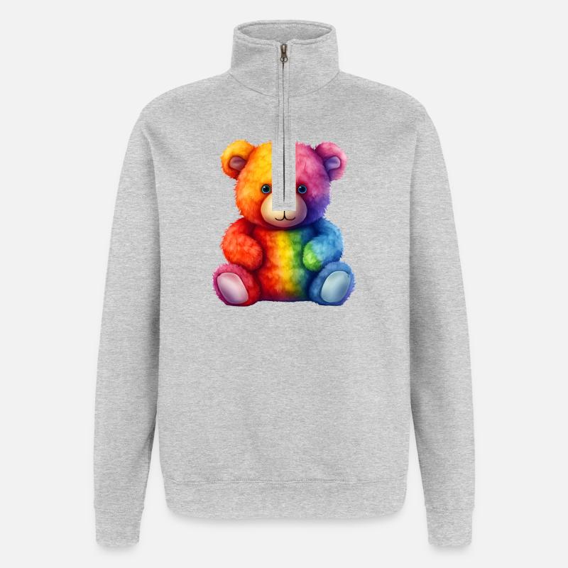 Rainbow Plush Bear Hug - Quarter-Zip Sweatshirt - heather grey