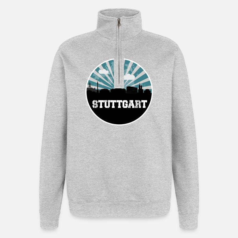 Stuttgart Skyline Blue Hour - Quarter-Zip Sweatshirt - heather grey