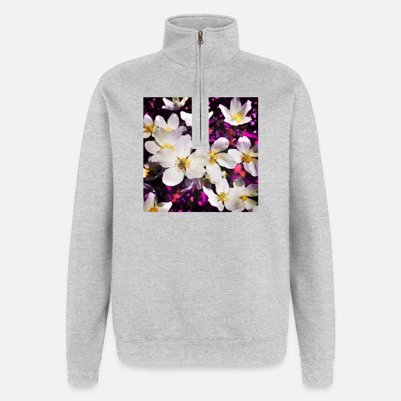 Anémones blanches - Sweat à zip 1/4 - gris chiné