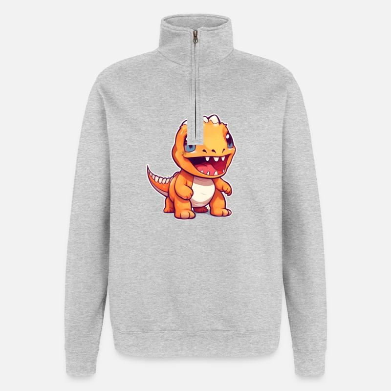 Conception de petit dinosaure Dino - Sweat à zip 1/4 - gris chiné