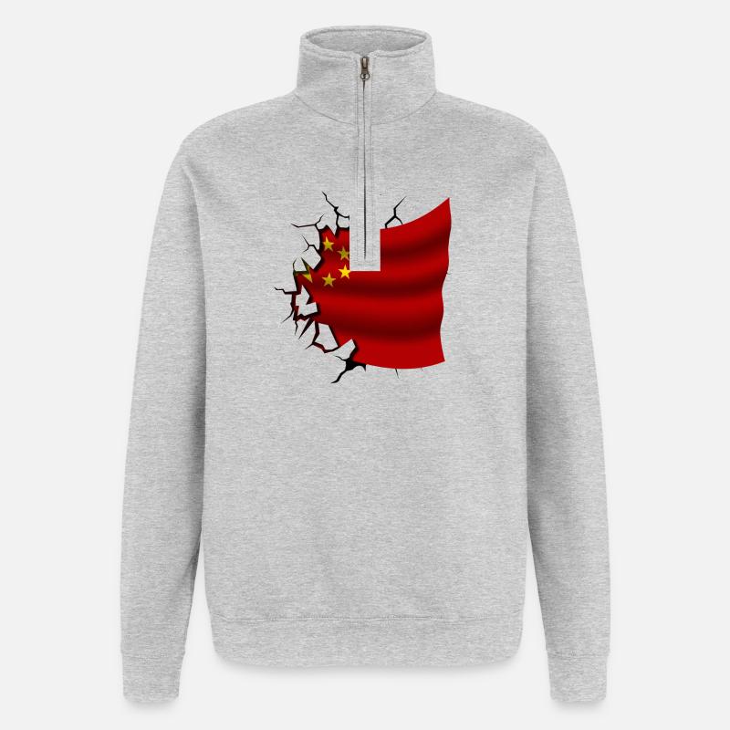 Drapeau de la Chine - Chine - Drapeau Broken Design - Sweat à zip 1/4 - gris chiné